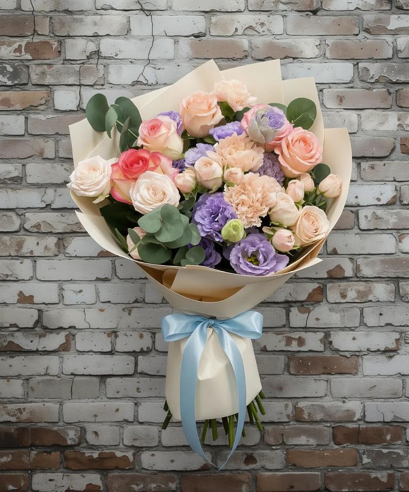 Букет цветов из: Розы, Лизиантусы и Гвоздики в Мохсоголлохе