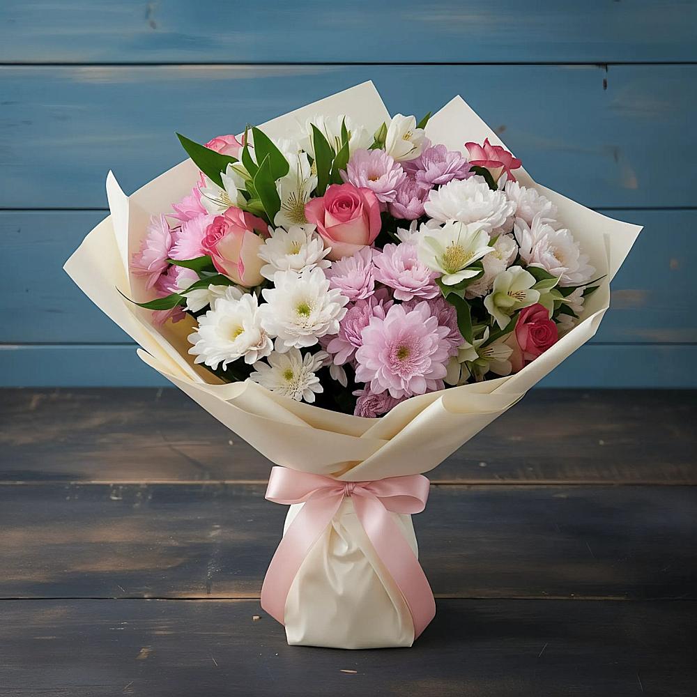 Букет цветов из: Хризантемы, Альстромерии и Розы в Мохсоголлохе